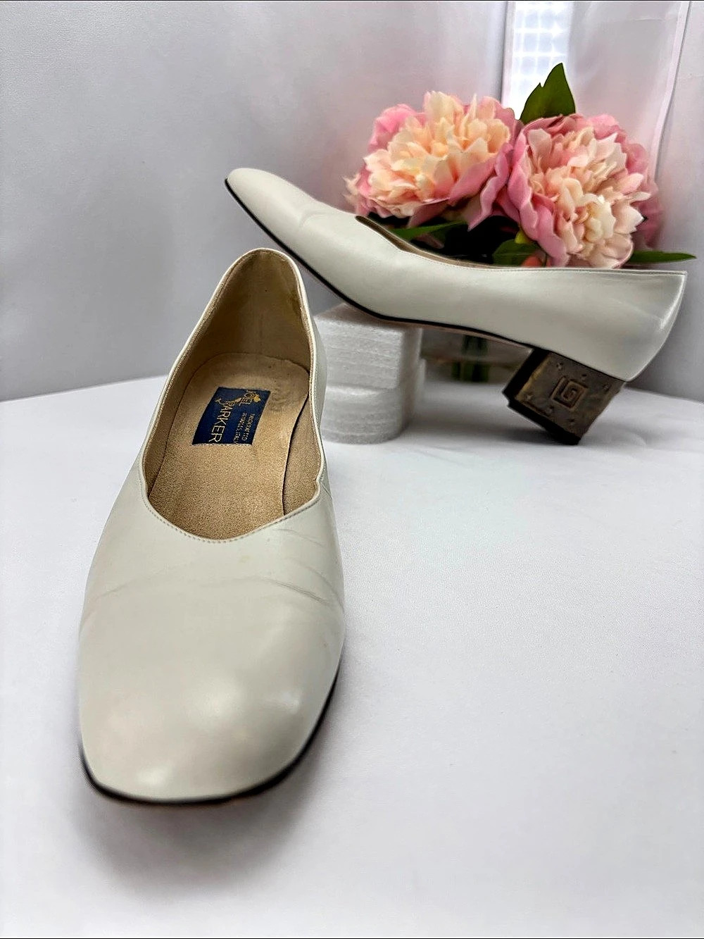 Joel Parker Womens 9AAAA Super-Unique Handcrafted White/Linen Leather Heels#767